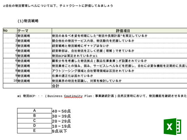 物流評価シート